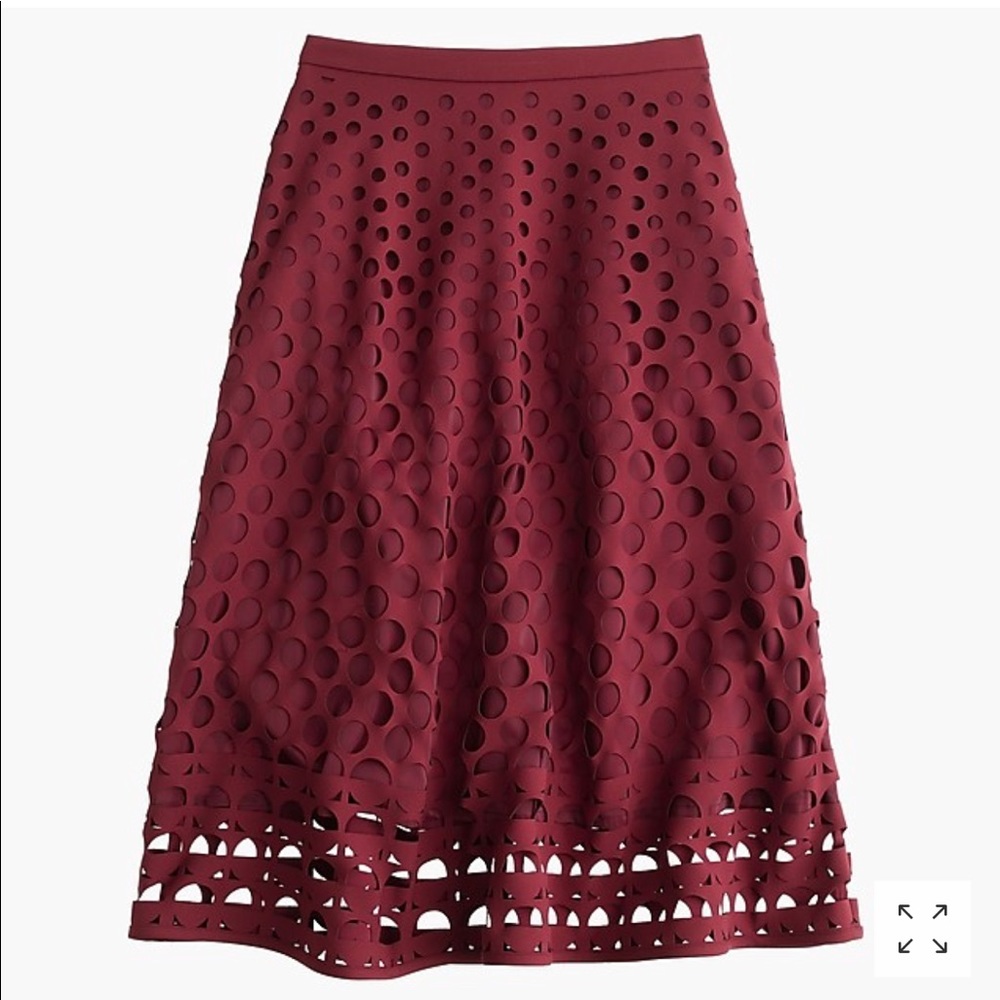 J. Crew Burgundy Midi Skirt with Laser-Cut Circles